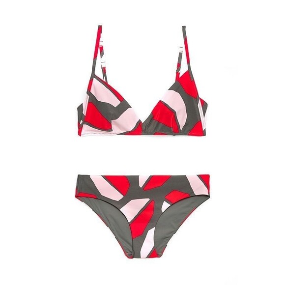 COS Womens Bikini Size 6 Top / 8 Bottoms Two Piece Swimsuit Gray Red Pink - Picture 2 of 10